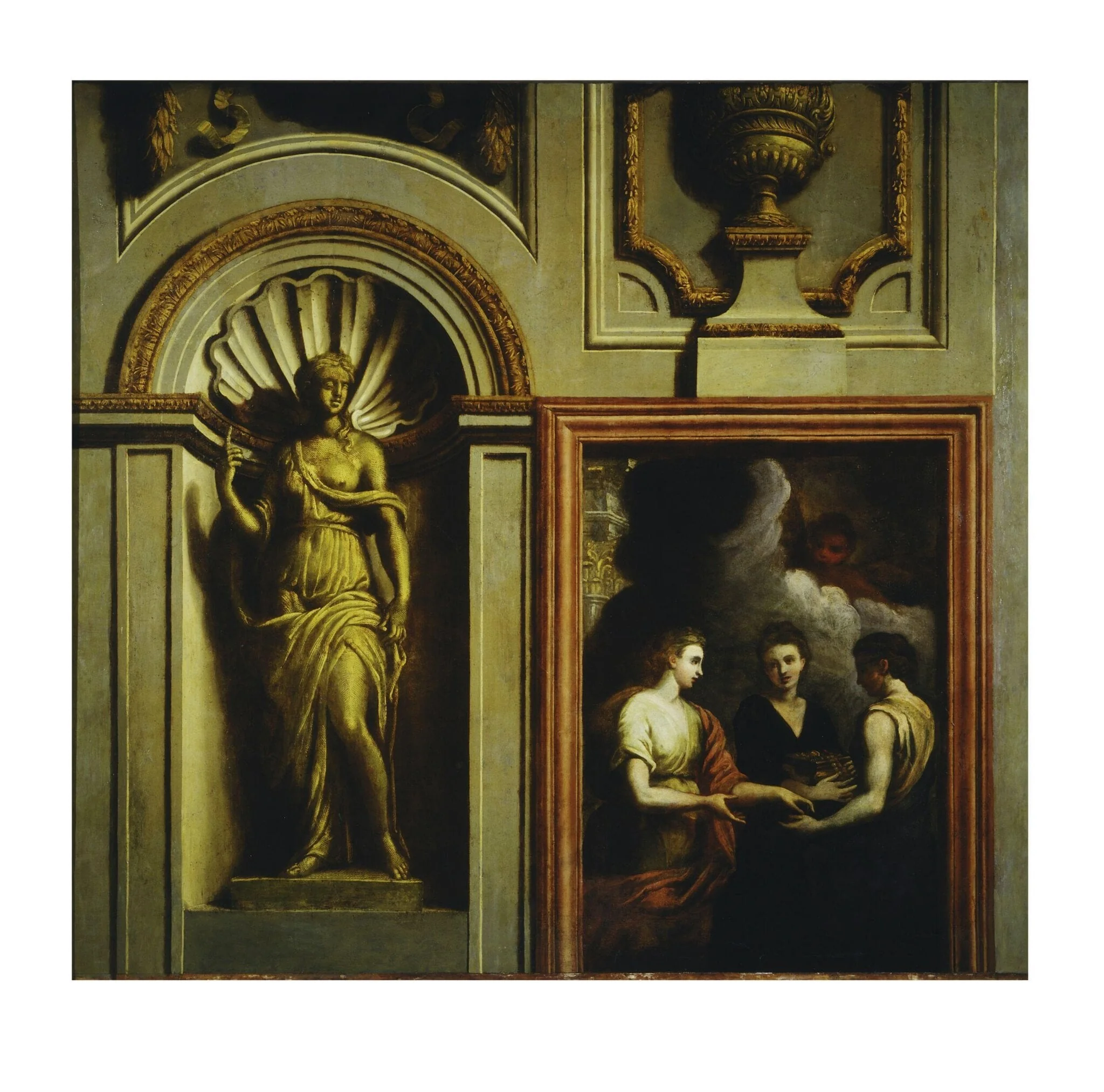 Architectural elements with Psyche Giving Gifts to Her Sisters, by Louis Laguerre, oil, 1683