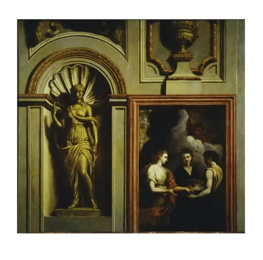 Architectural elements with Psyche Giving Gifts to Her Sisters