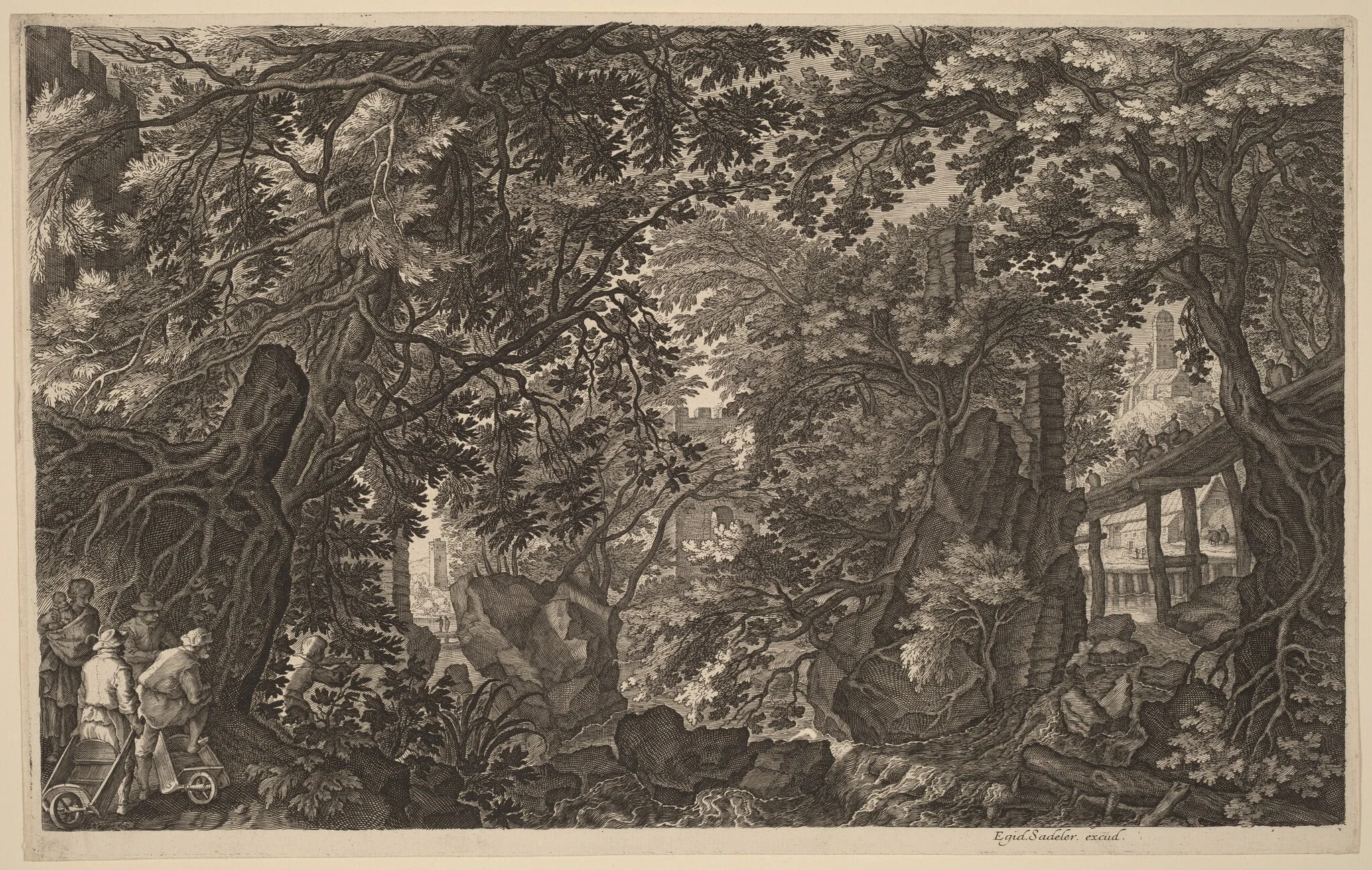 River Landscape with a Duck Hunter, by Aegidius Sadeler II, ink, 1600