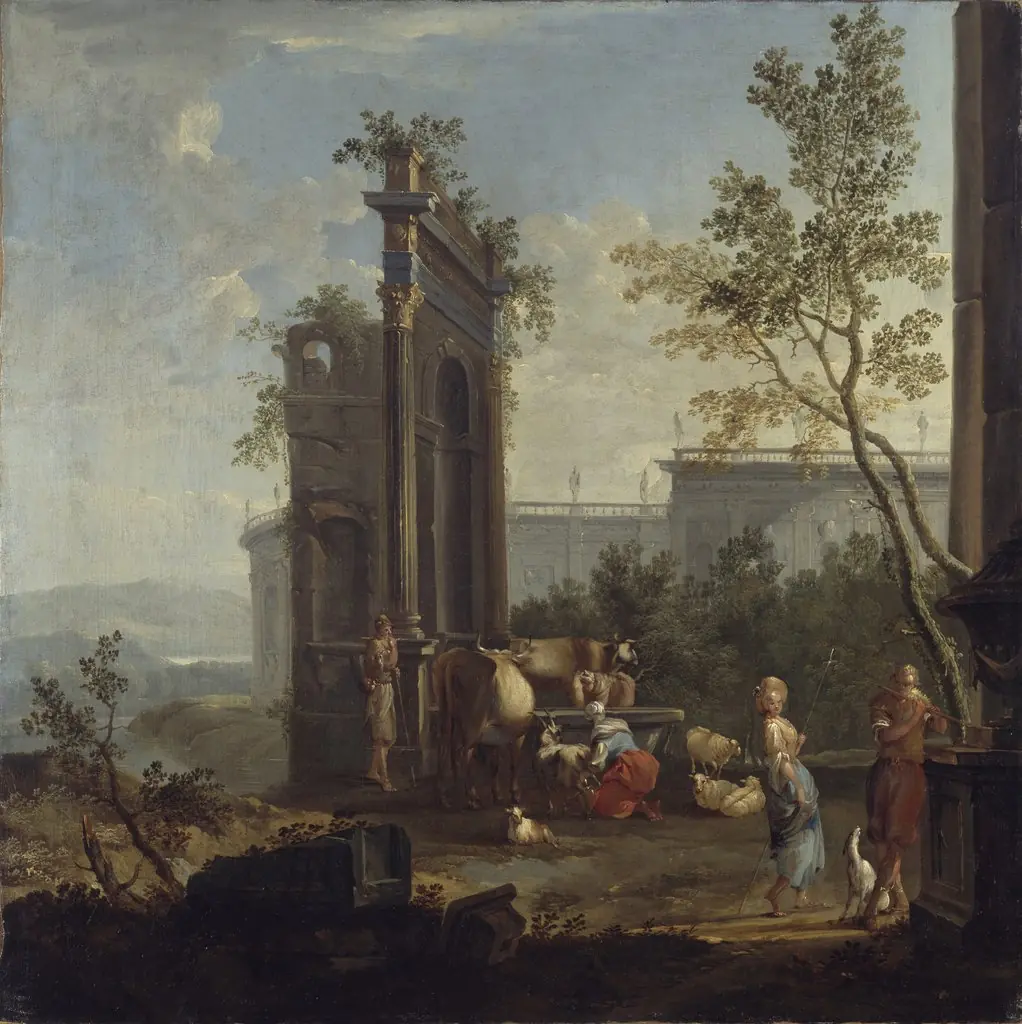 A Capriccio with Pastoral Figures and Animals