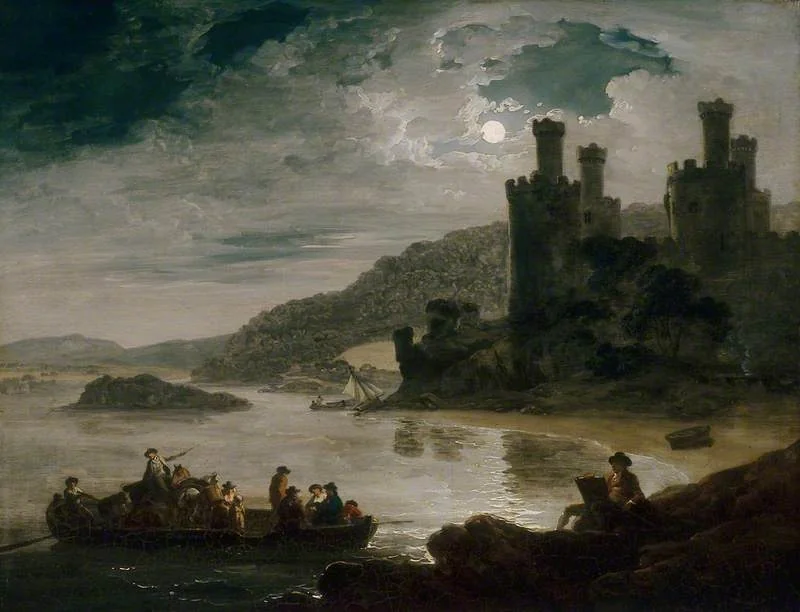 Conway Castle: Moonlight Effect, by Julius Caesar Ibbetson, oil, 1798