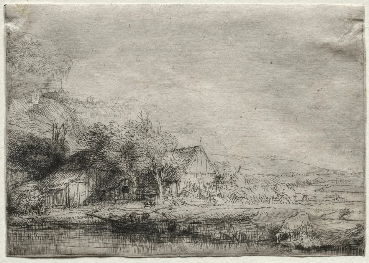 Landscape with a Cow, by Rembrandt, 1650