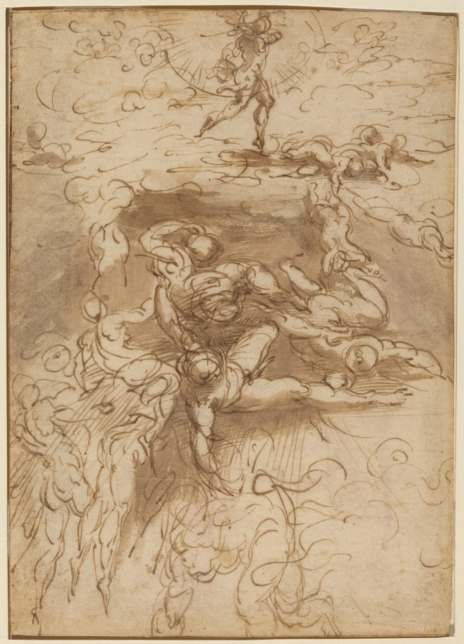 The Fall of the Rebel Angels [recto], by Parmigianino, ink, 1526