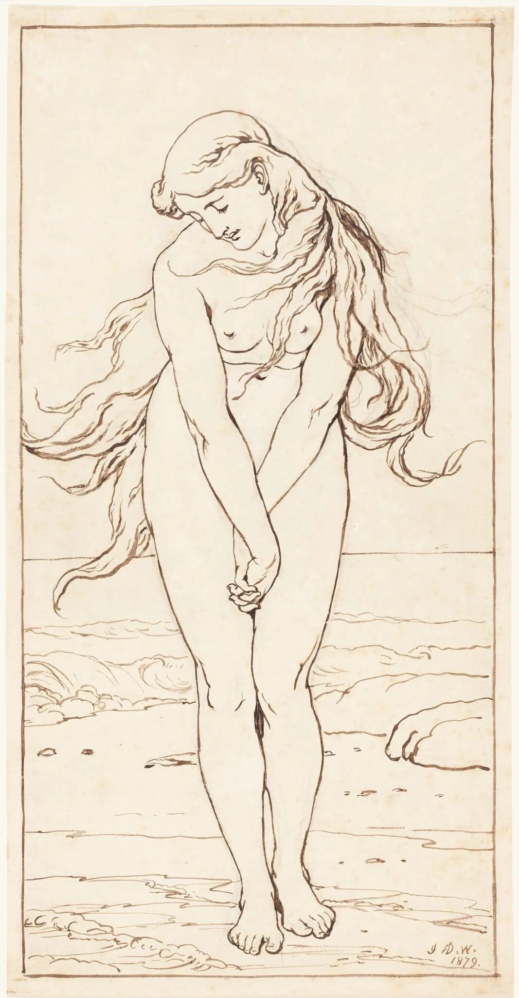 Standing Nude with Crossed Arms, by John Dawson Watson, ink, 1879