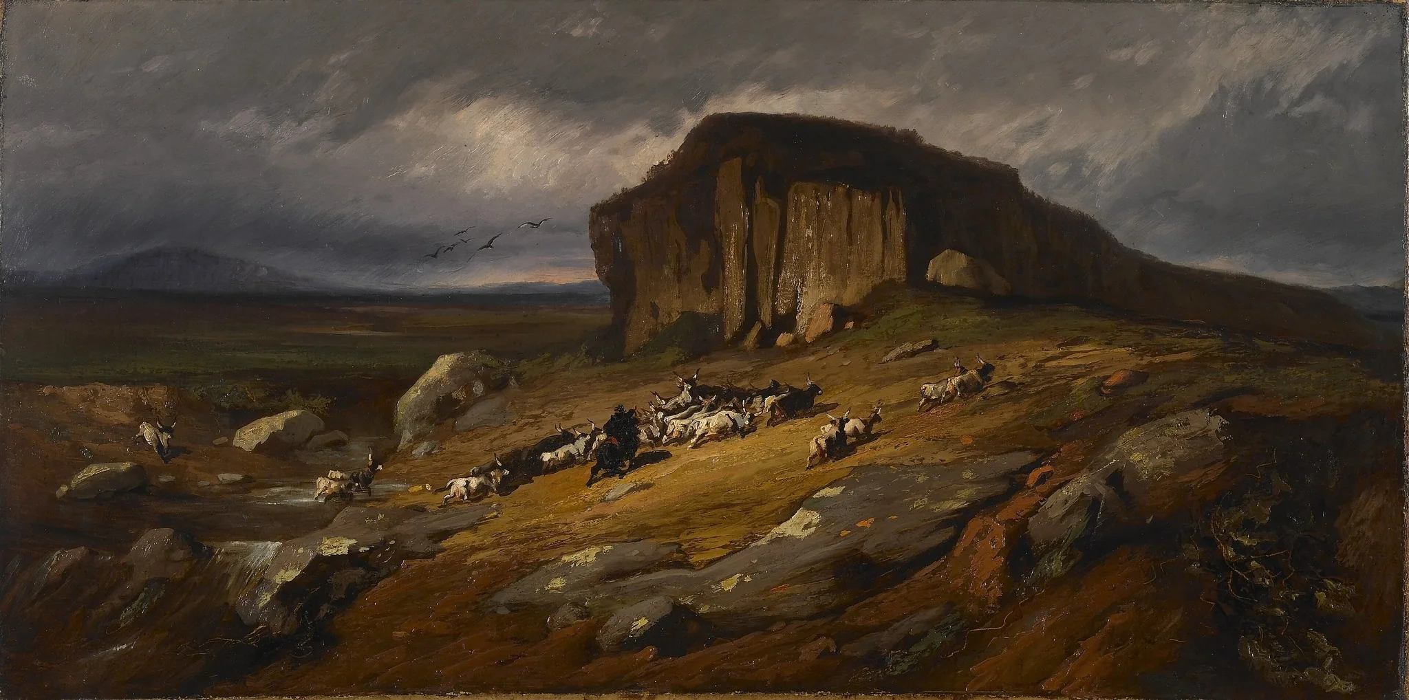 Landscape with Buffalo, by Jean-Achille Benouville, oil, 1865