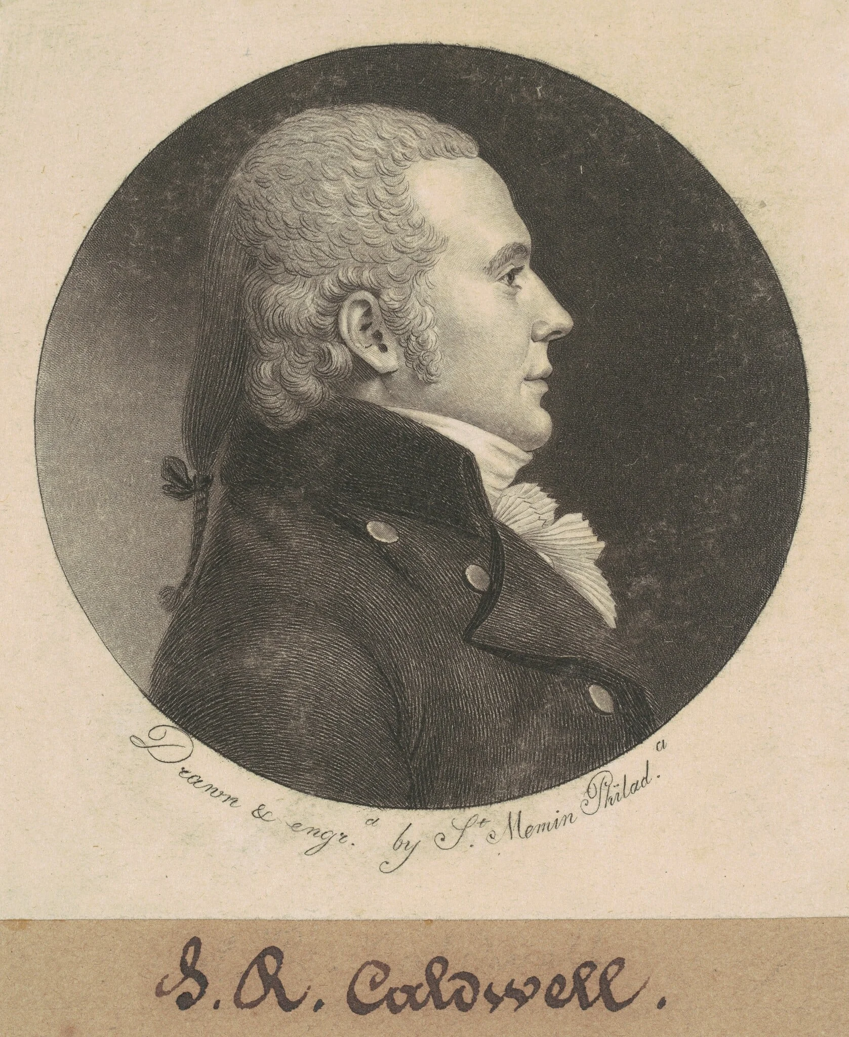 John Edwards Caldwell, by Charles Balthazar Julien Févret de Saint-Mémin, ink, 1799