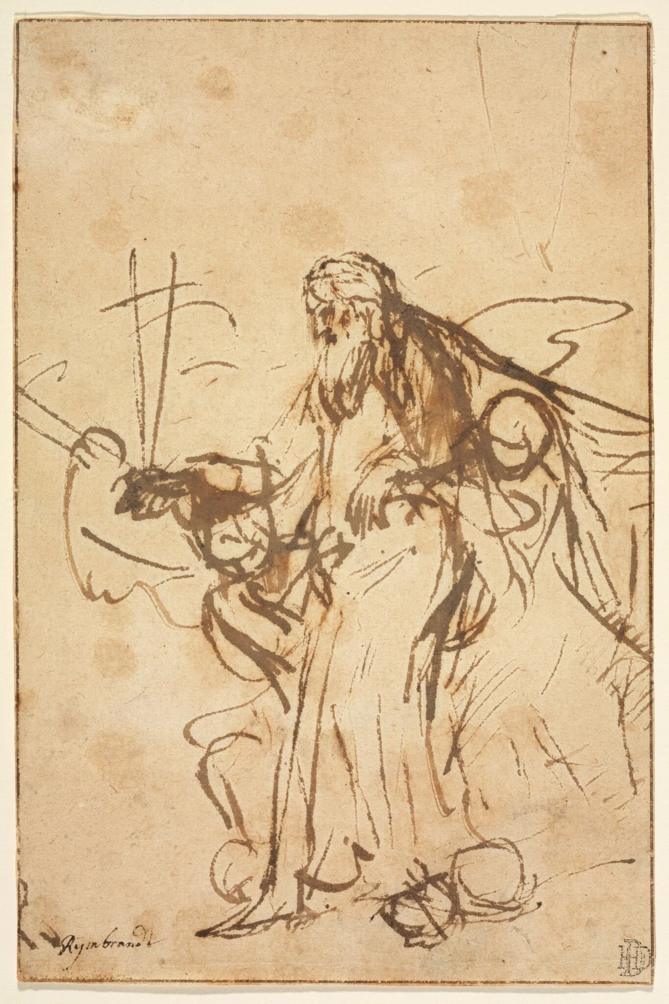 God the Father Supported by Angels, by Rembrandt, ink, 1658