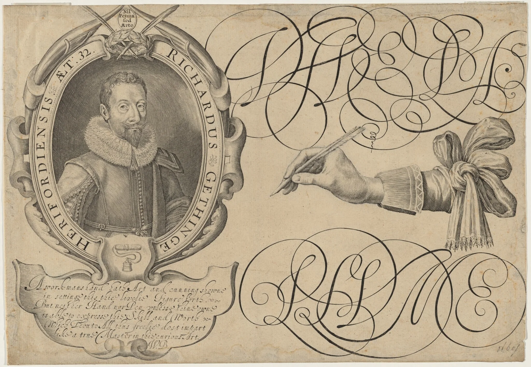 Richard Gethinge, Writing Master, by Unknown 19th Century, ink, 1850