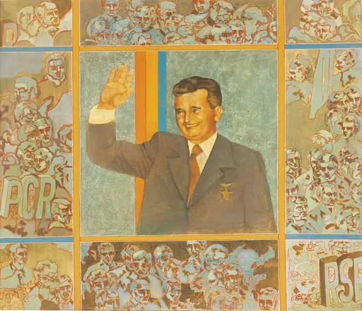 Tablou, ulei pe pânză, „Portret Nicolae Ceaușescu”, semnat în partea dreaptă jos C.Macavei și datat 1978. Tablou împărțit în mai multe registre, în plan central Nicolae Ceaușescu salutând oamenii muncii din celelalte registre. Comandat și oferit de Comitetul Județean de Partid Ilfov, 23 ianuarie 1978.