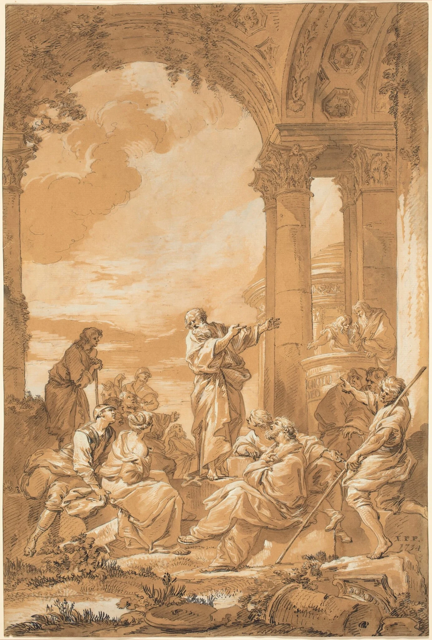 Saint Paul Preaching in Athens, by Giovanni Paolo Panini, ink, 1734