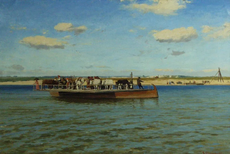 A ferry over the Dnieper River, by Serhiy Svetoslavsky, unspecified, 1900