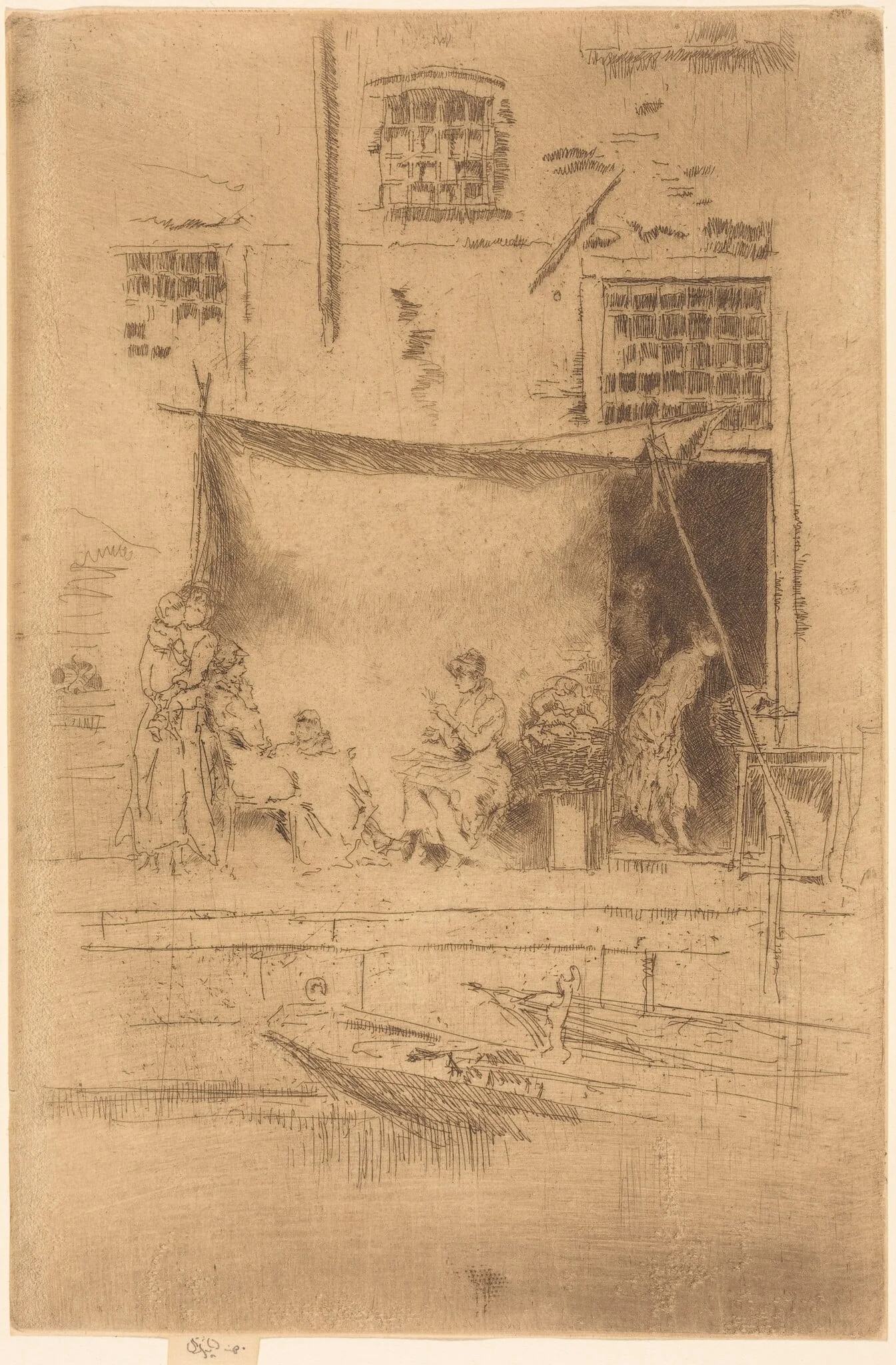 Fruit-Stall, by James McNeill Whistler, ink, 1880