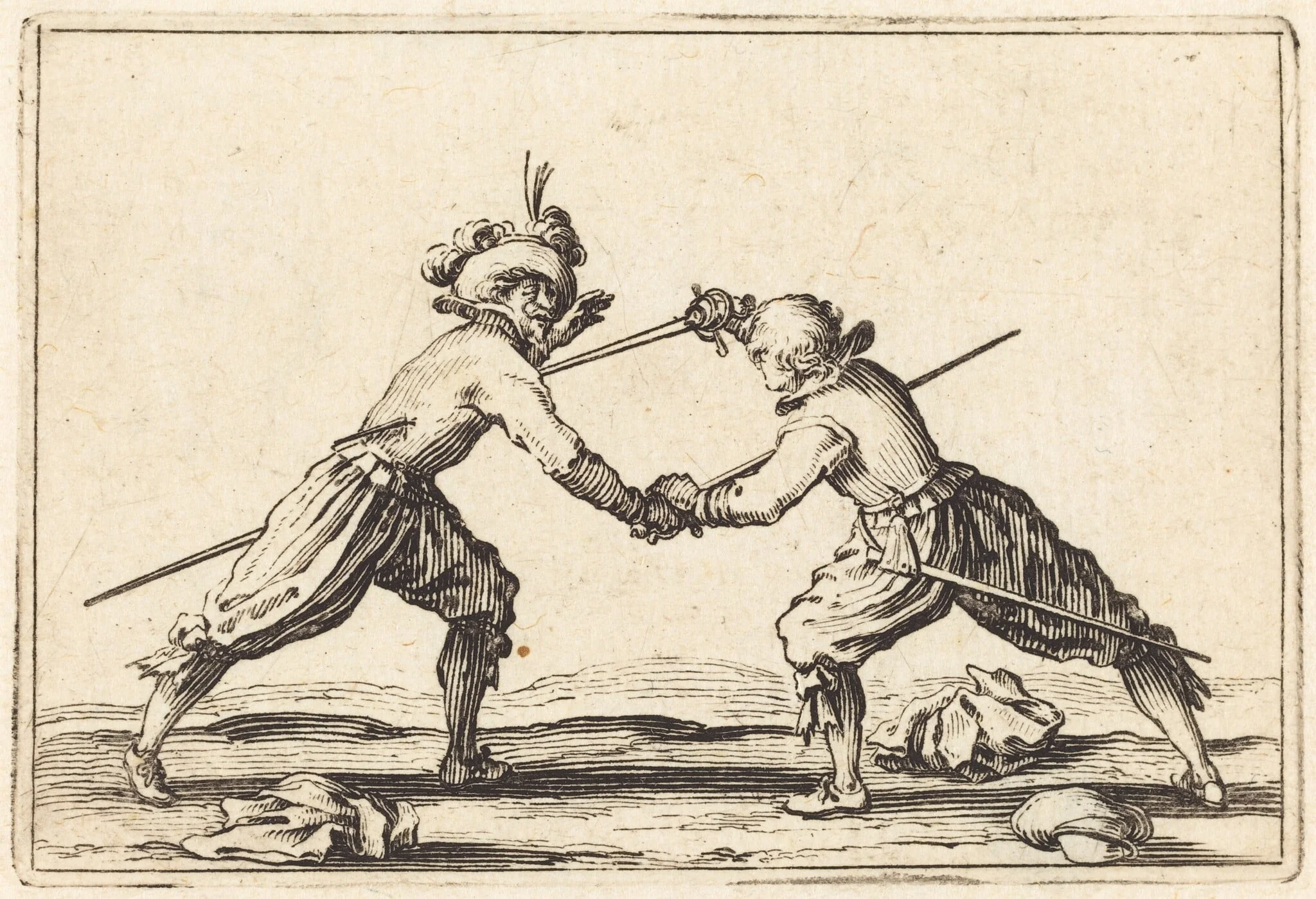 Duel with Swords, by Jacques Callot, ink, 1622