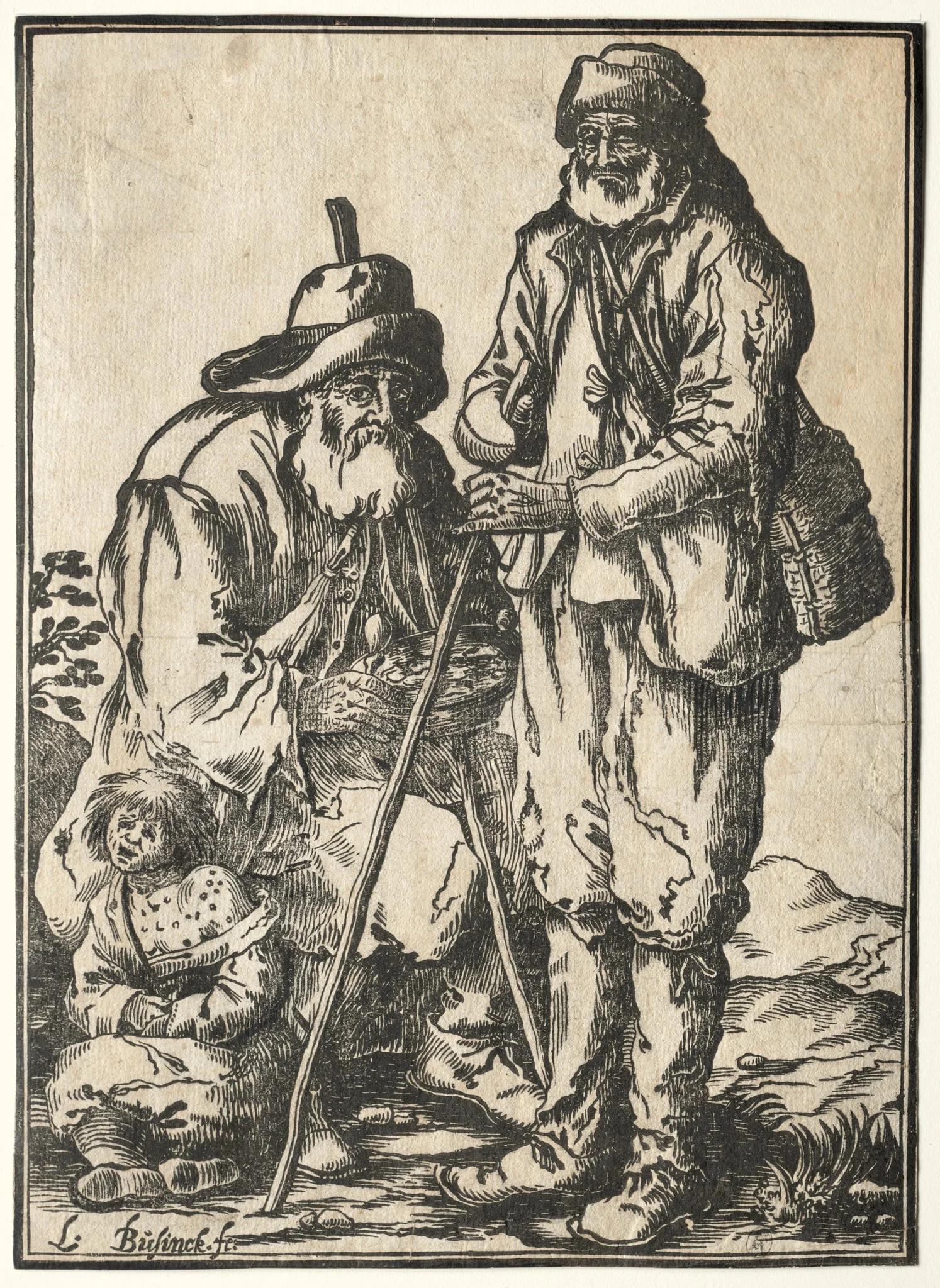 Two Beggars and Leprous Child, by Ludolph Büsinck, 1639