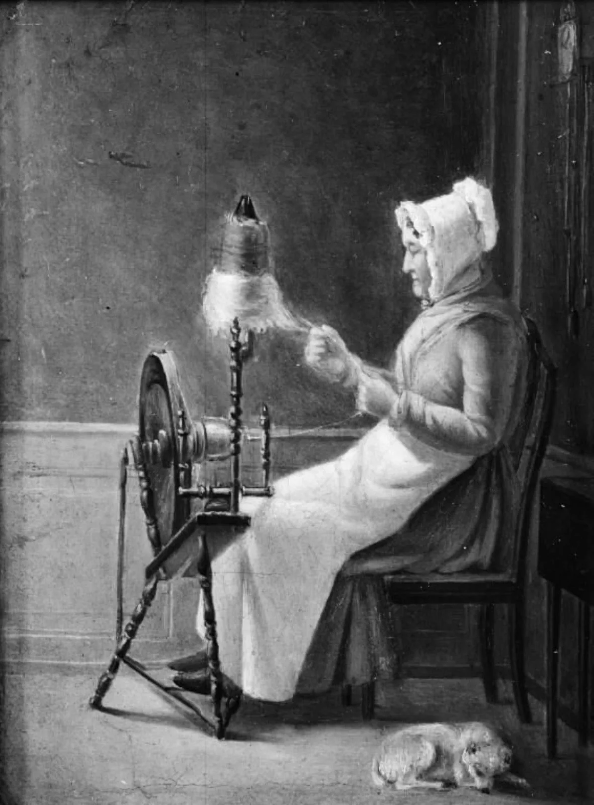 Kunstnerens moder ved spinderokken, by Unknown, 1850