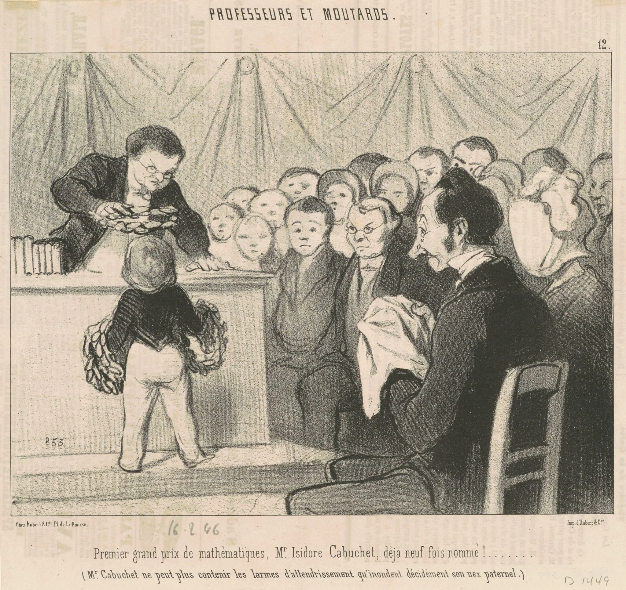 Premier grand prix de mathématiques,  M. Cabuchet, by Honoré Daumier, ink, 1846