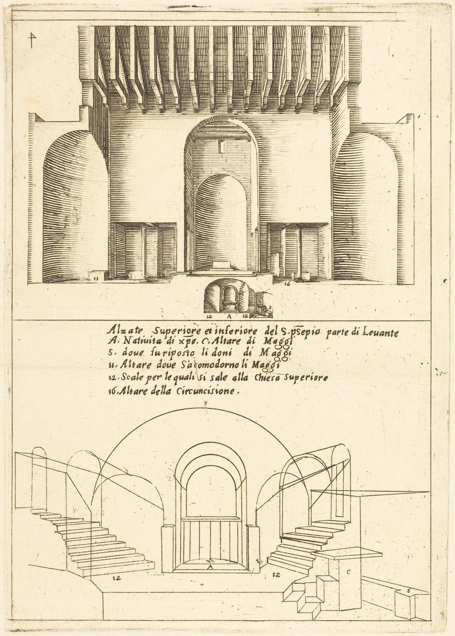 Elevation of the Church of the Holy Manger, by Jacques Callot, ink, 1619