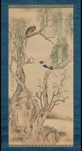 与謝蕪村筆　柳緑桃紅図|Birds in Willows and Blossoming Peach Tree
