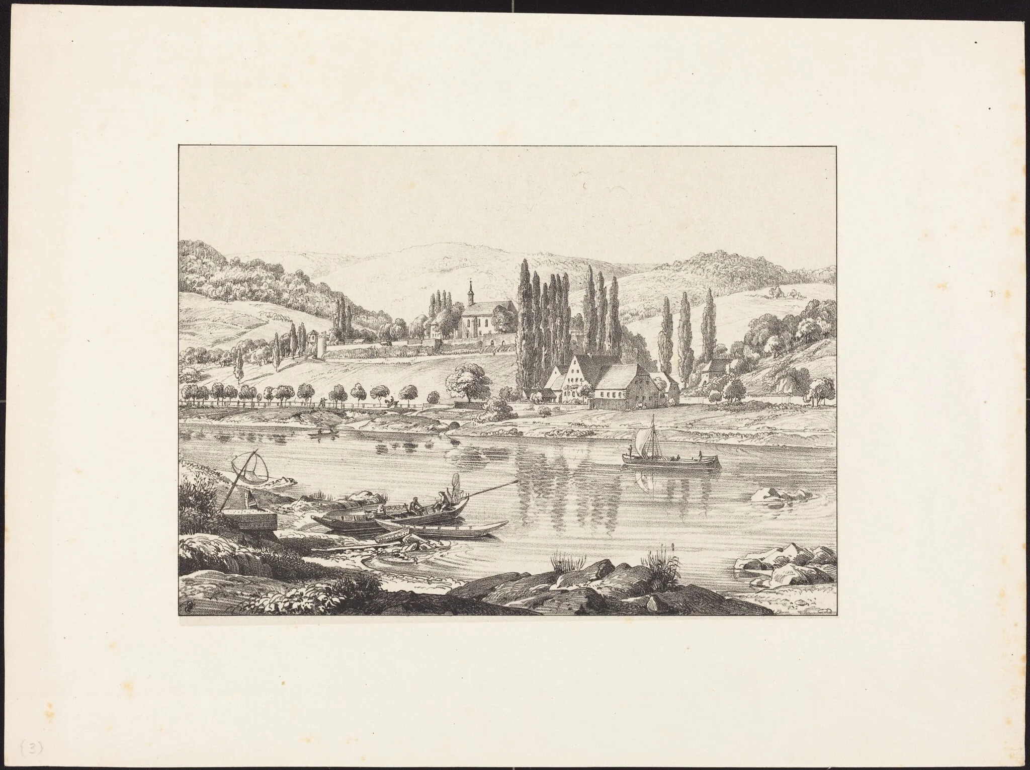 The Convent of Neuberg from Schlierbach, by Ernst Fries, ink, 1829