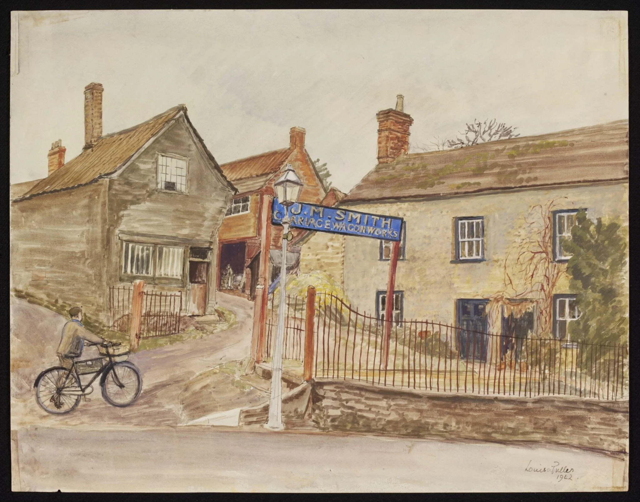 Wheelwright's Yard, Gloucester Street, Malmesbury, by Puller, watercolor, 1942