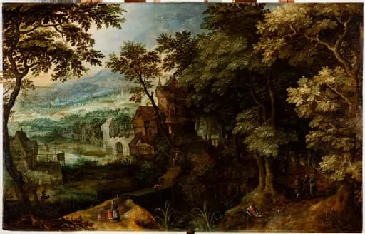 Waldlandschaft mit dem Gang nach Emmaus