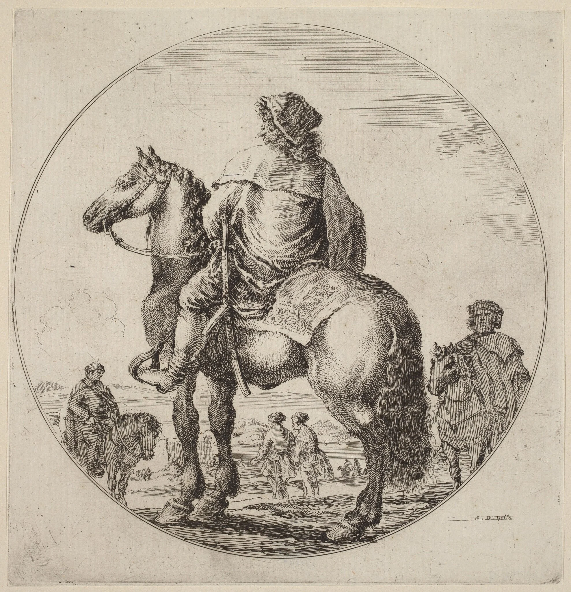 Hungarian Cavalier, by Stefano Della Bella, ink, 1637