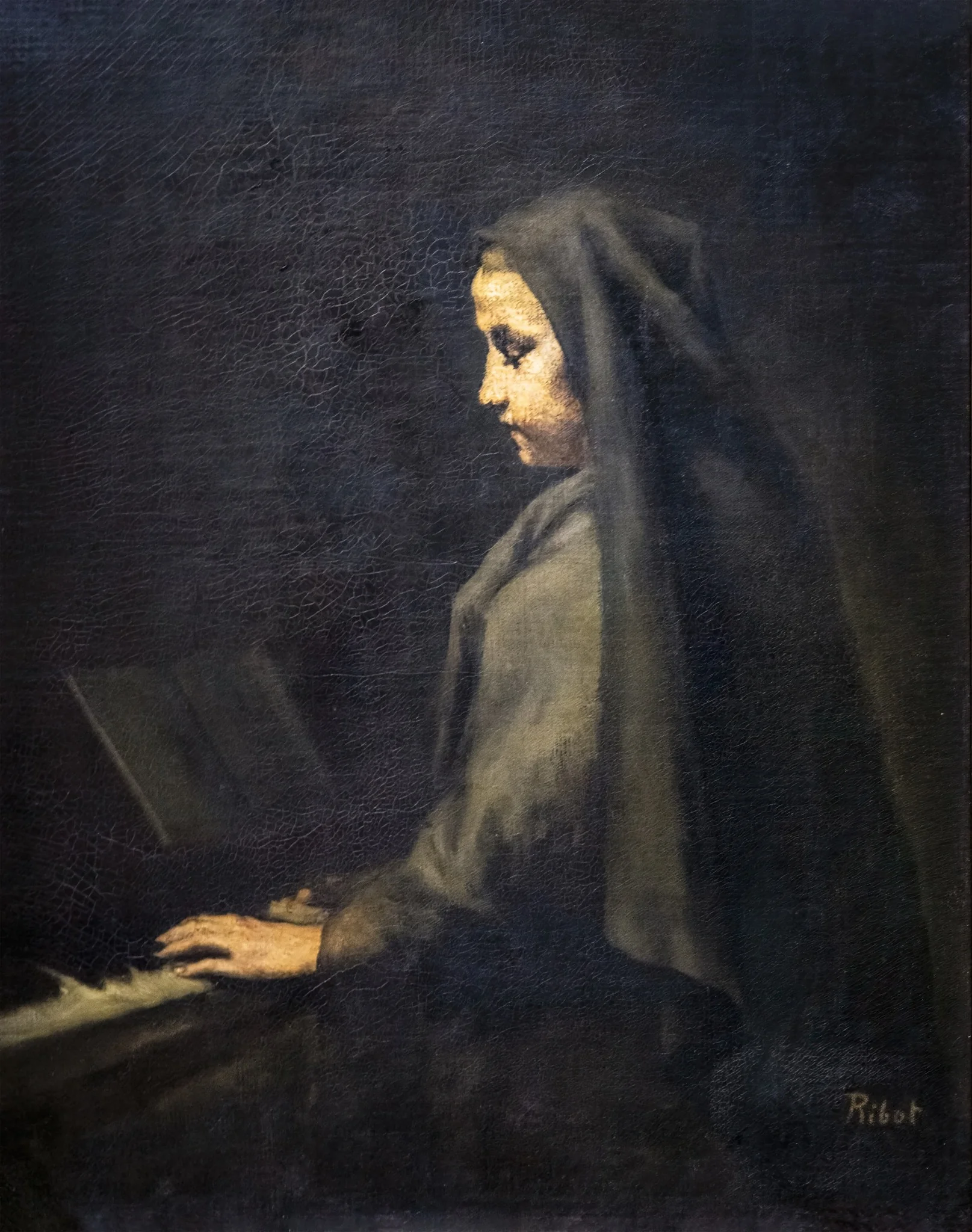 Woman at the piano, by Augustin Théodule Ribot, oil, 1867