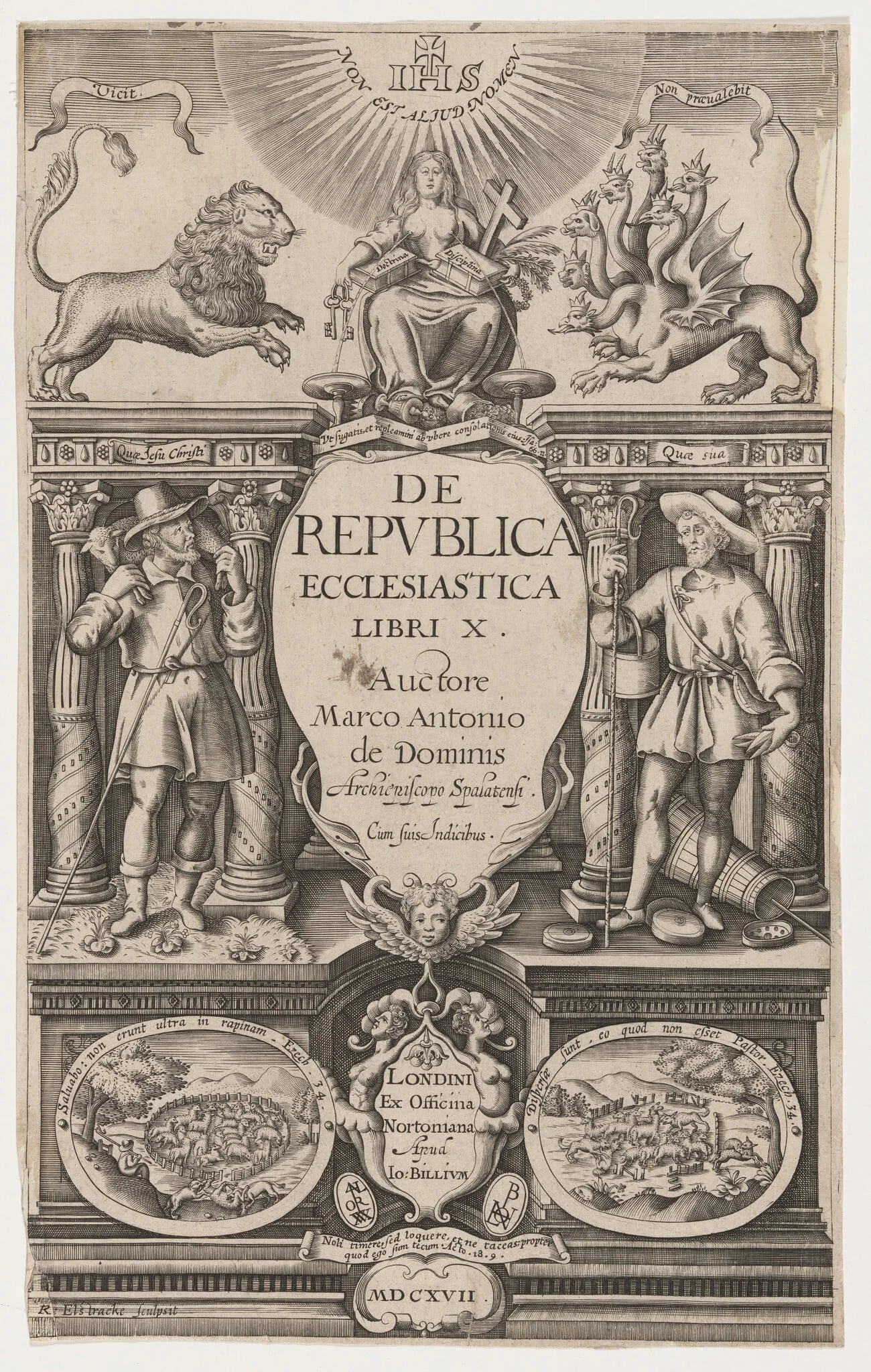 Title Page, De Republica Ecclesiatica by MarcAntonio de Dominis, by Renold Elstrack, ink, 1608