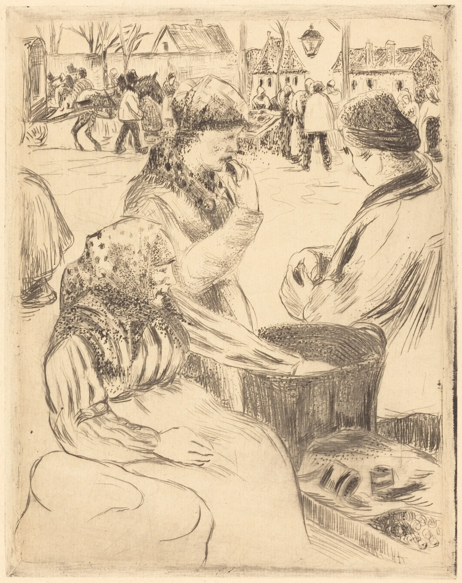 Chestnut Vendors (Marchands de marrons), by Camille Pissarro, ink, 1878