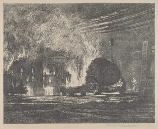 Steel Being Poured Into Open Hearth Furnace