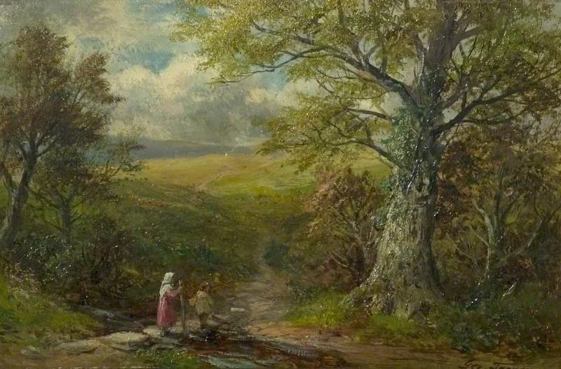 Crossing the Stepping Stones, by George Turner, oil, 1885