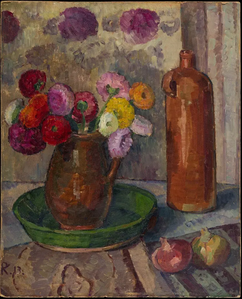 Still Life with Flowers, Onions and Stoneware Jug