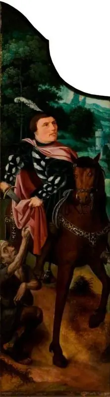 Saint Martin Dividing His Cloak (triptych, left wing)