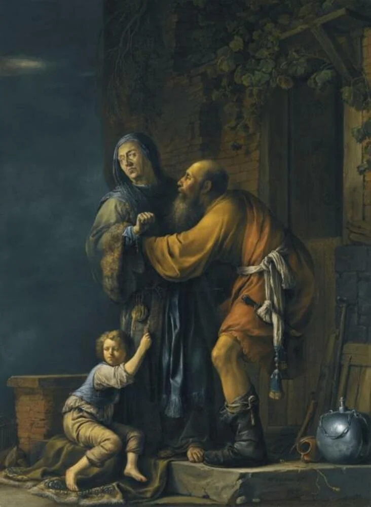 Abraham pleading in vain on behalf of Hagar to Sarah (Genesi 21:9-11), by Willem Bartsius, oil, 1631