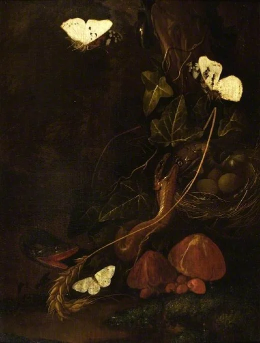 Ivy, with bird's nest, snakes and moths