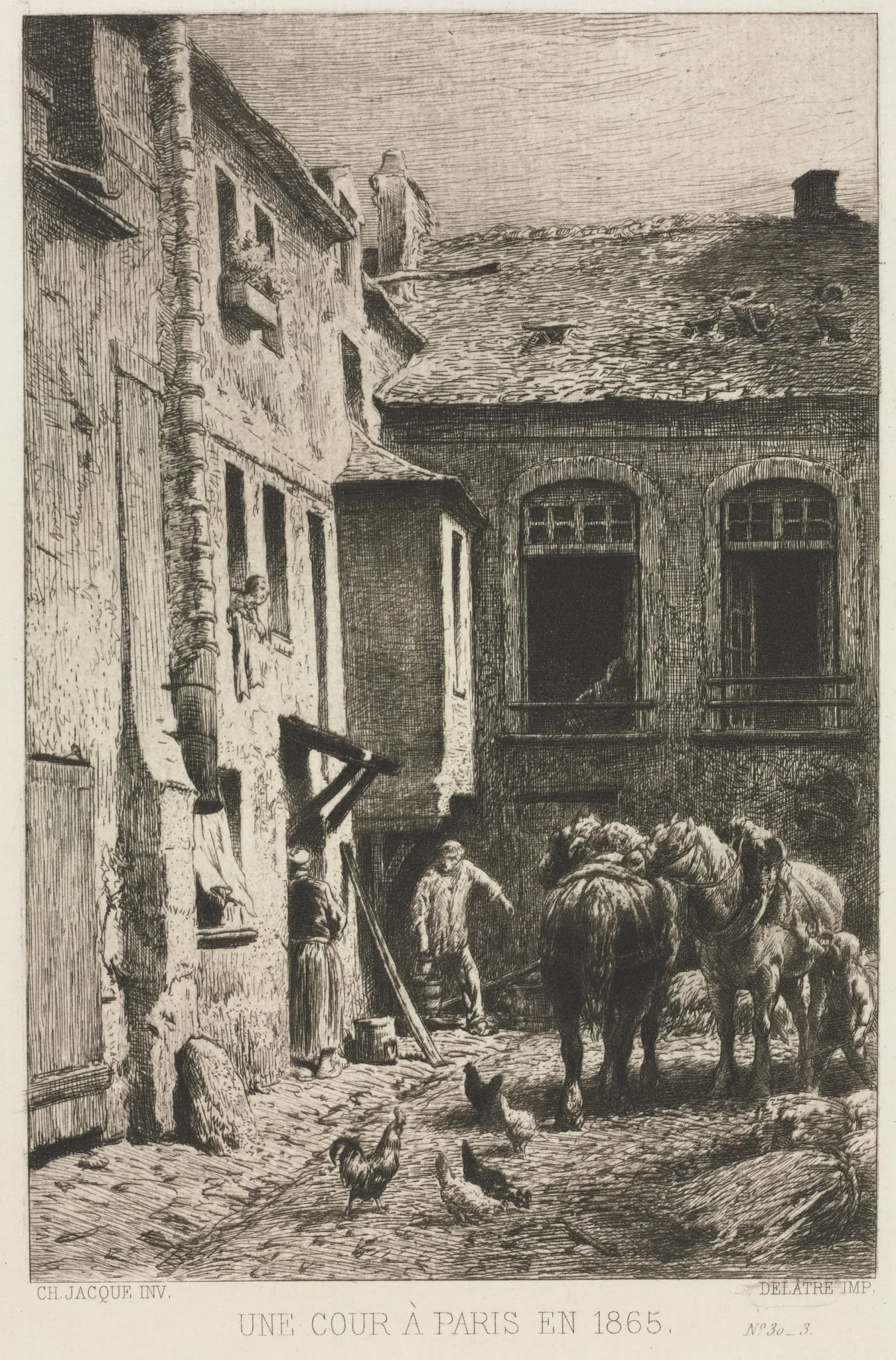 A Courtyard in Paris, by Charles Jacque, 1865