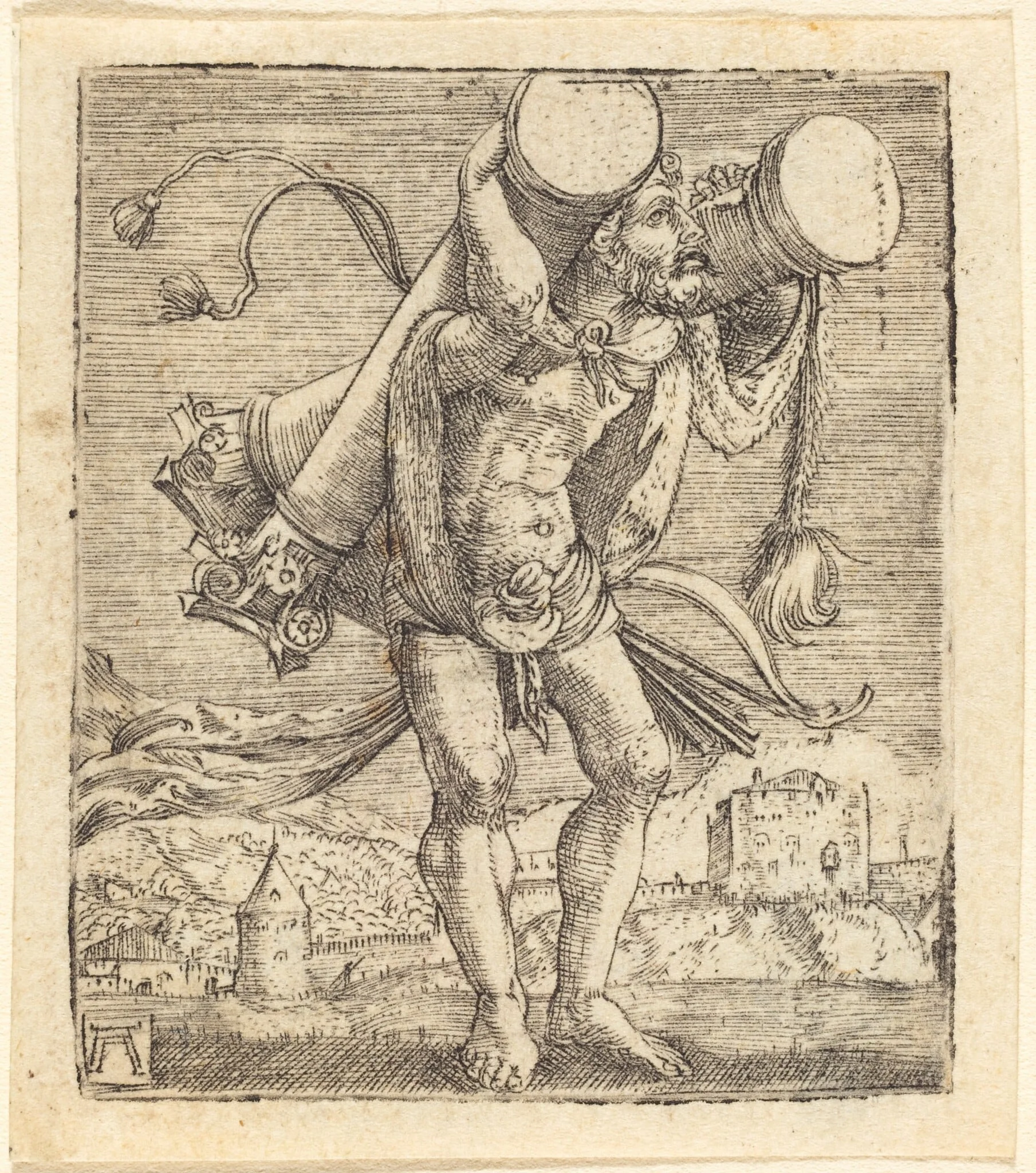 Hercules Bearing the Column of Gades, by Albrecht Altdorfer, ink, 1522