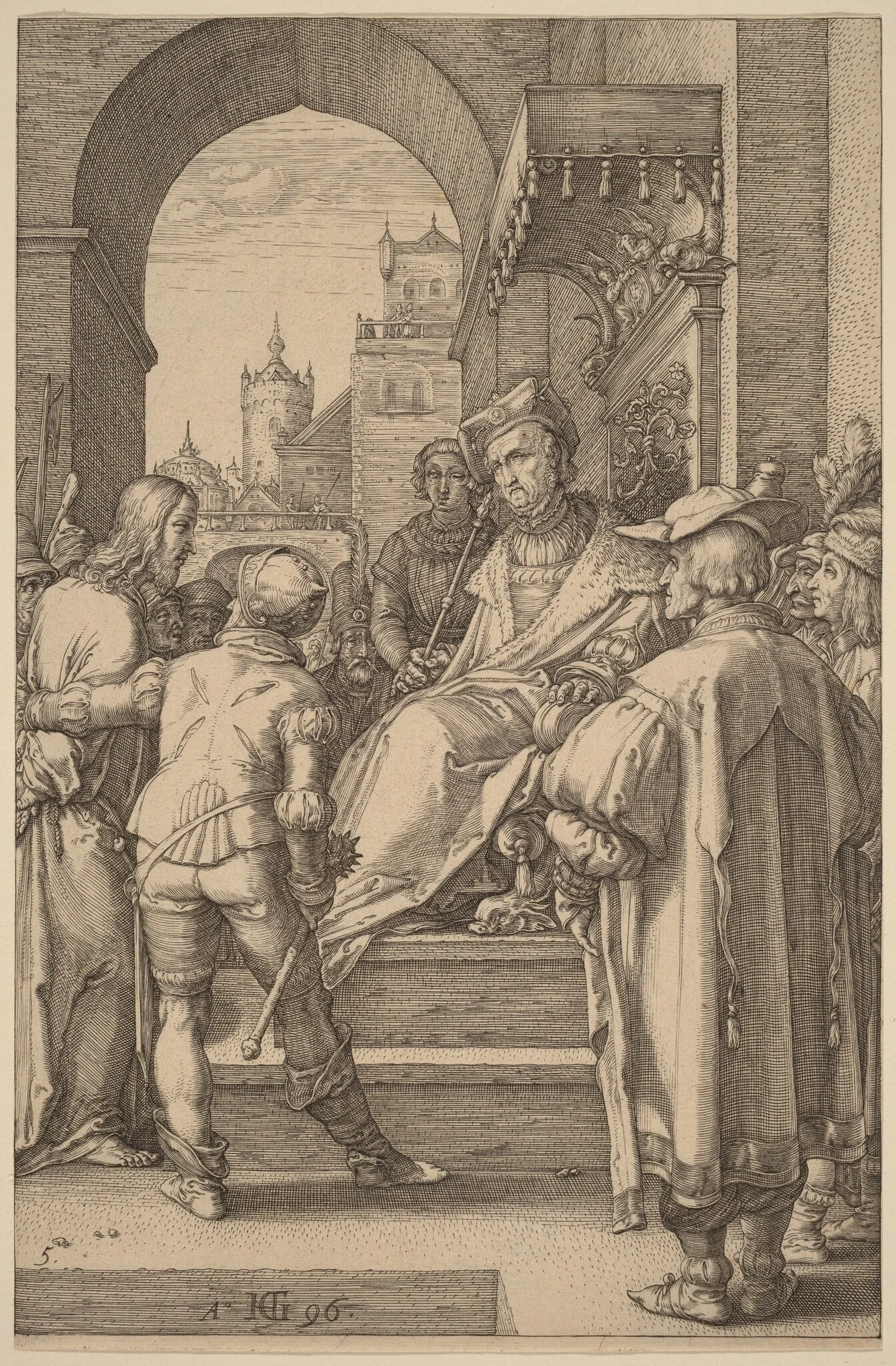Christ before Pilate, by Hendrik Goltzius, ink, 1596