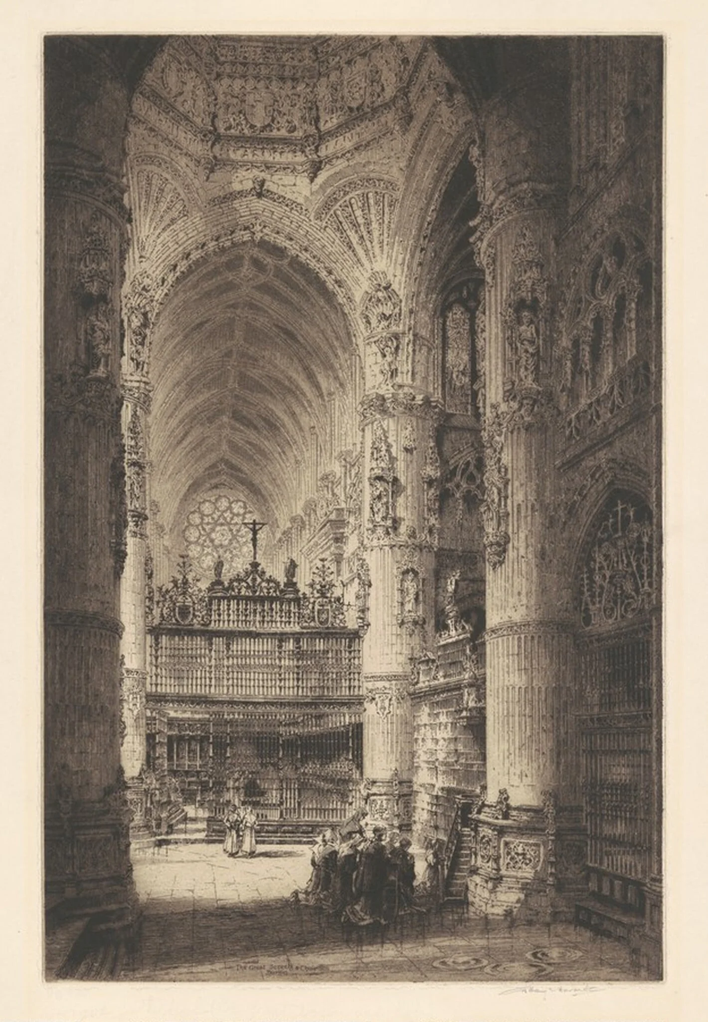 The Great Screen & Choir, Burgos, by Albany E. Howarth, ink, 1927