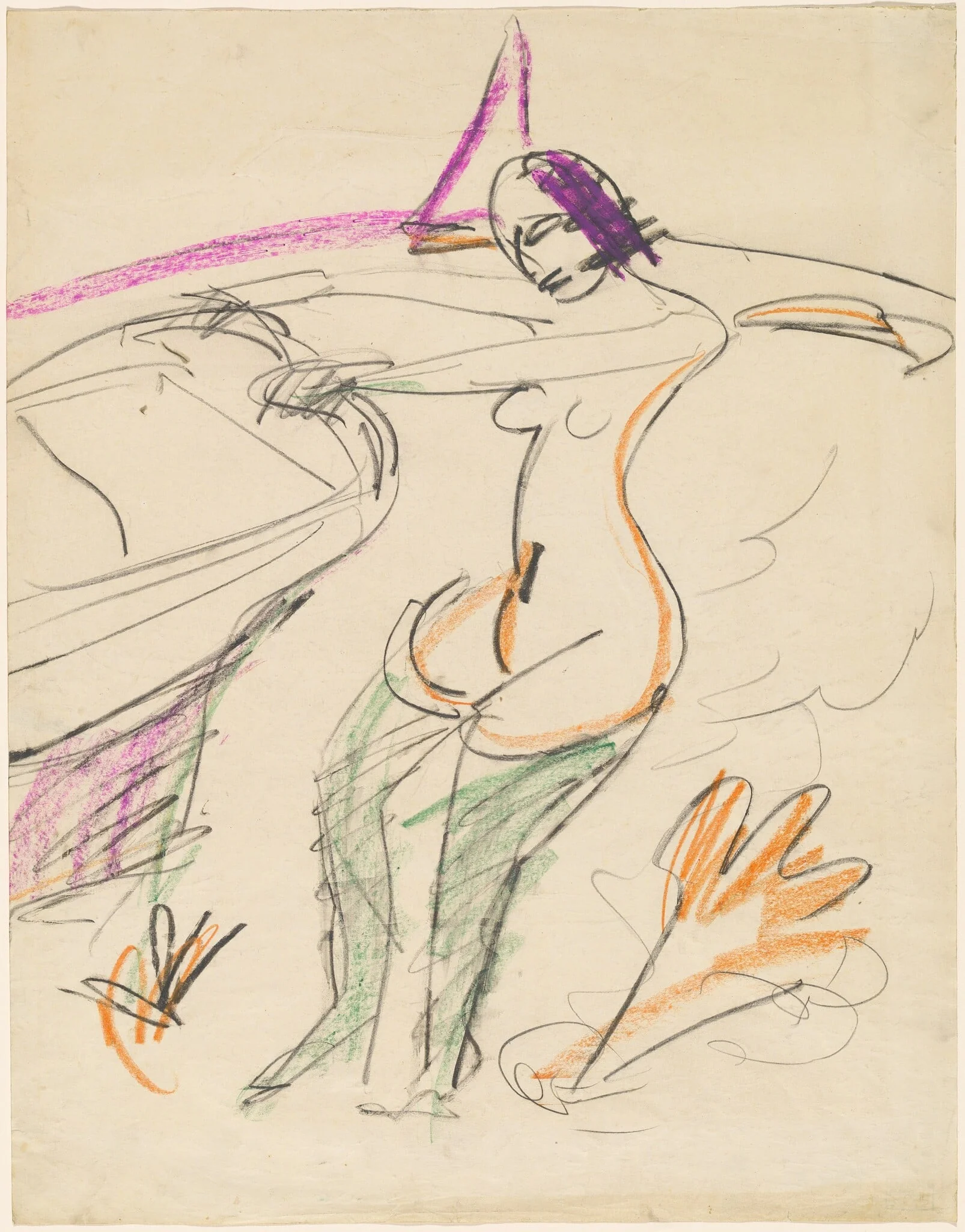 Bather, by Ernst Ludwig Kirchner, chalk, 1912