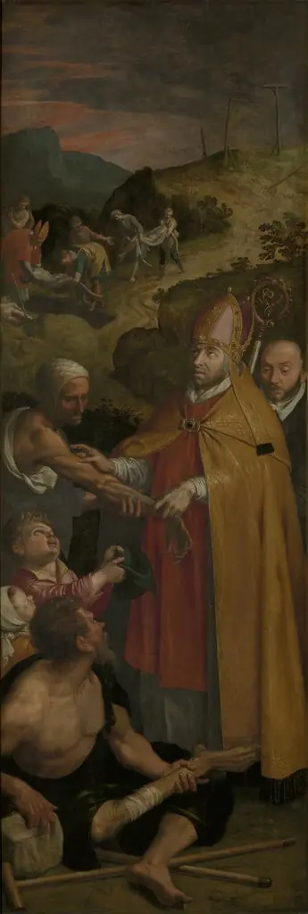 Saint Eligius helps the crippled and buries the dead