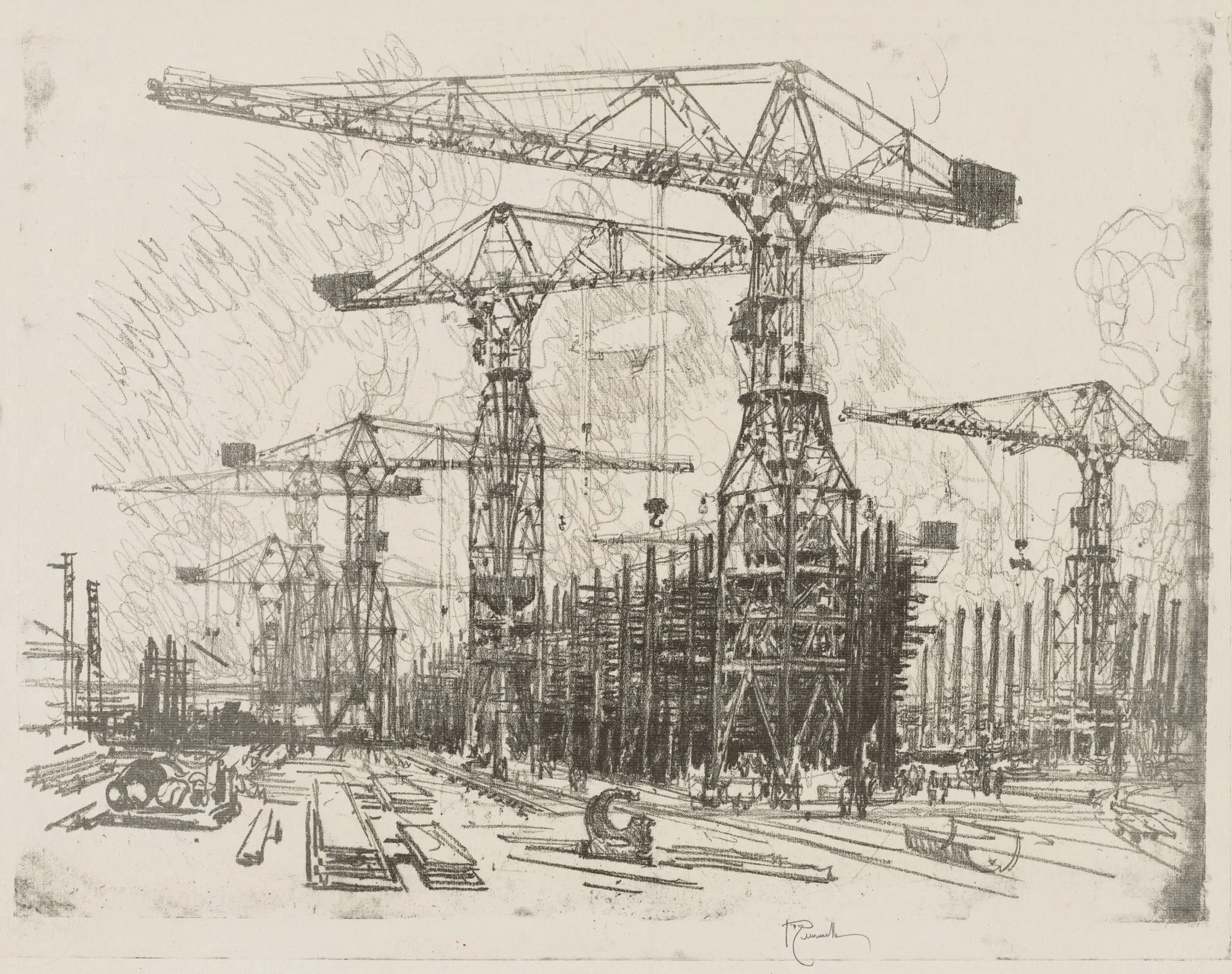 English War Work:  The Old Shipyard, by Joseph Pennell, 1916