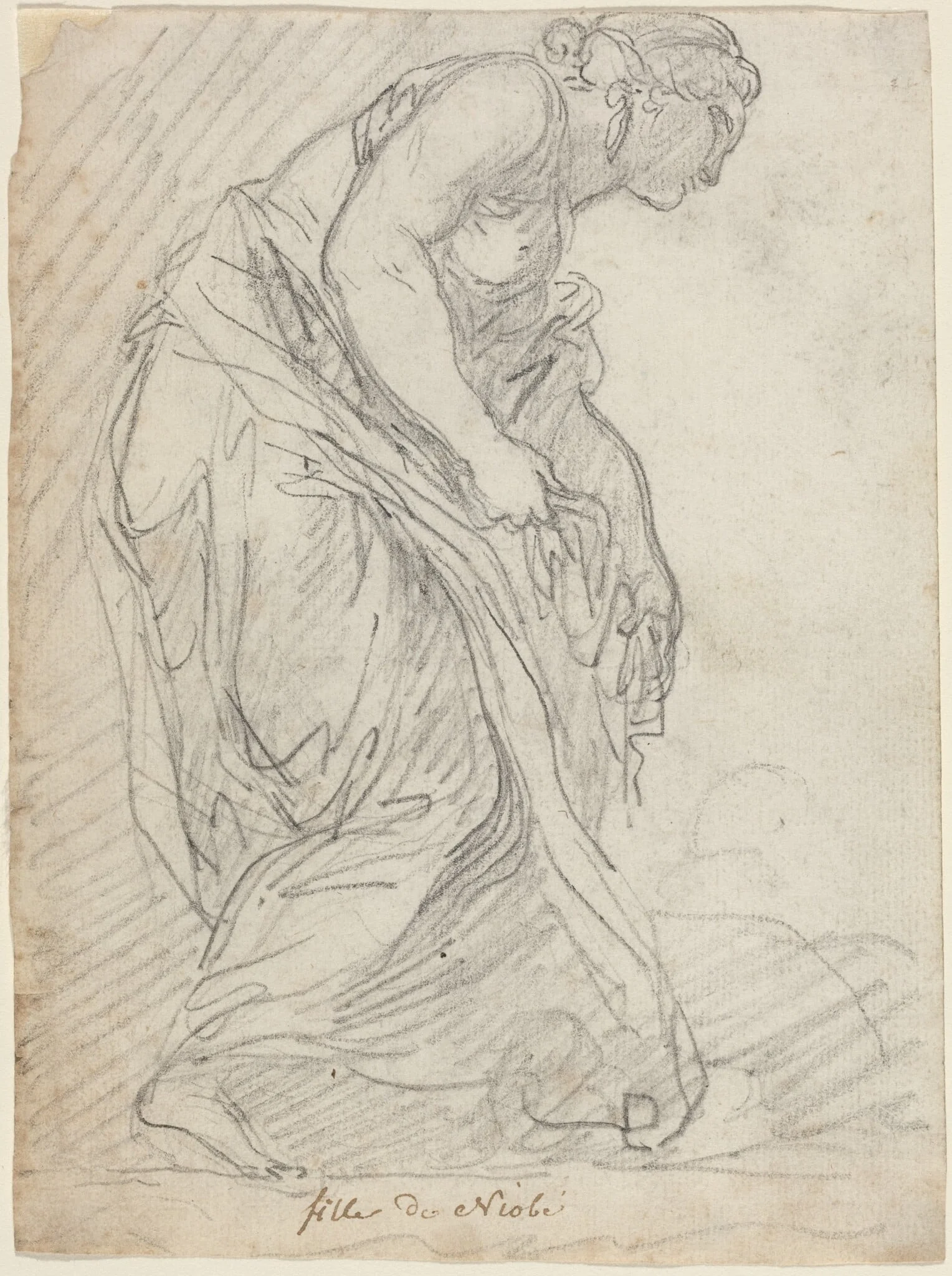 One of Niobe's Daughters, by Augustin Pajou, chalk, 1754