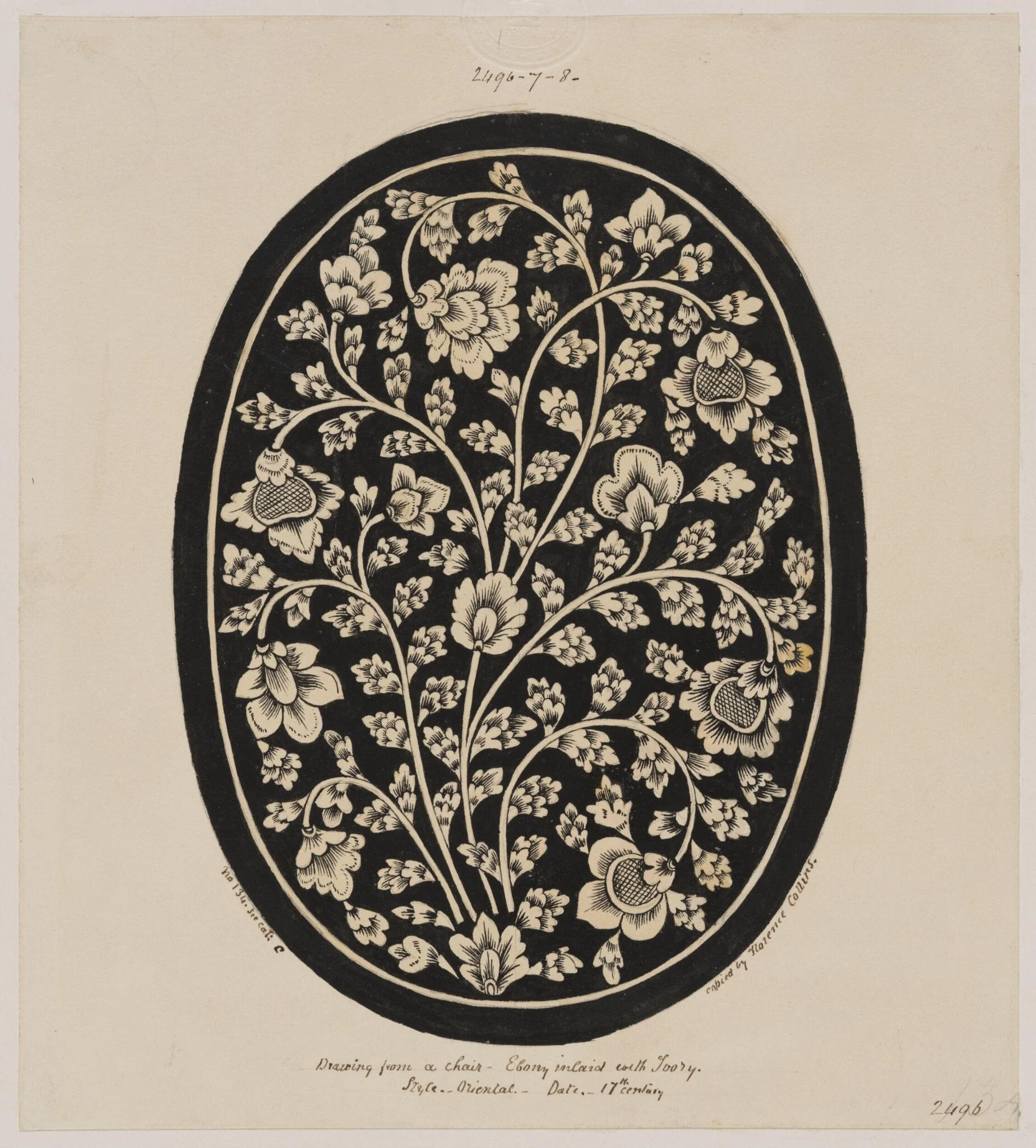 Inlaid ivory in ebony, in a chair