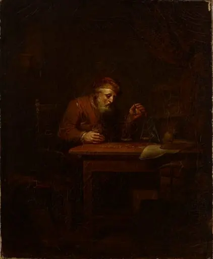 Kultarahoja punnitseva vanhus