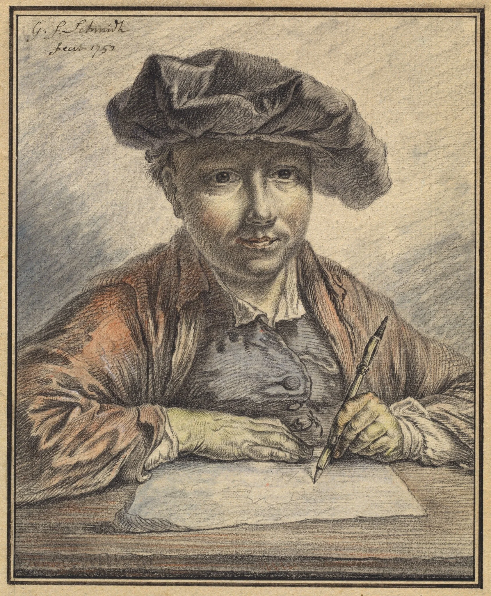 Self-Portrait Sketching, by Georg Friedrich Schmidt, pastel, 1752