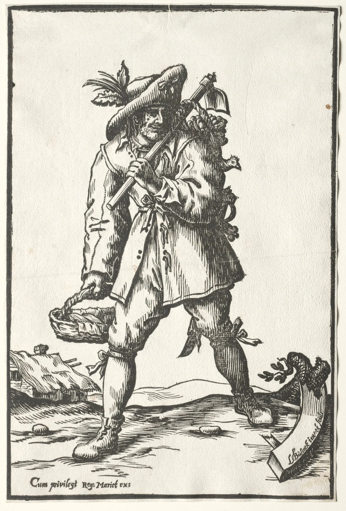 Peasant with Hoe, Basket and Hen, by Ludolph Büsinck, 1639
