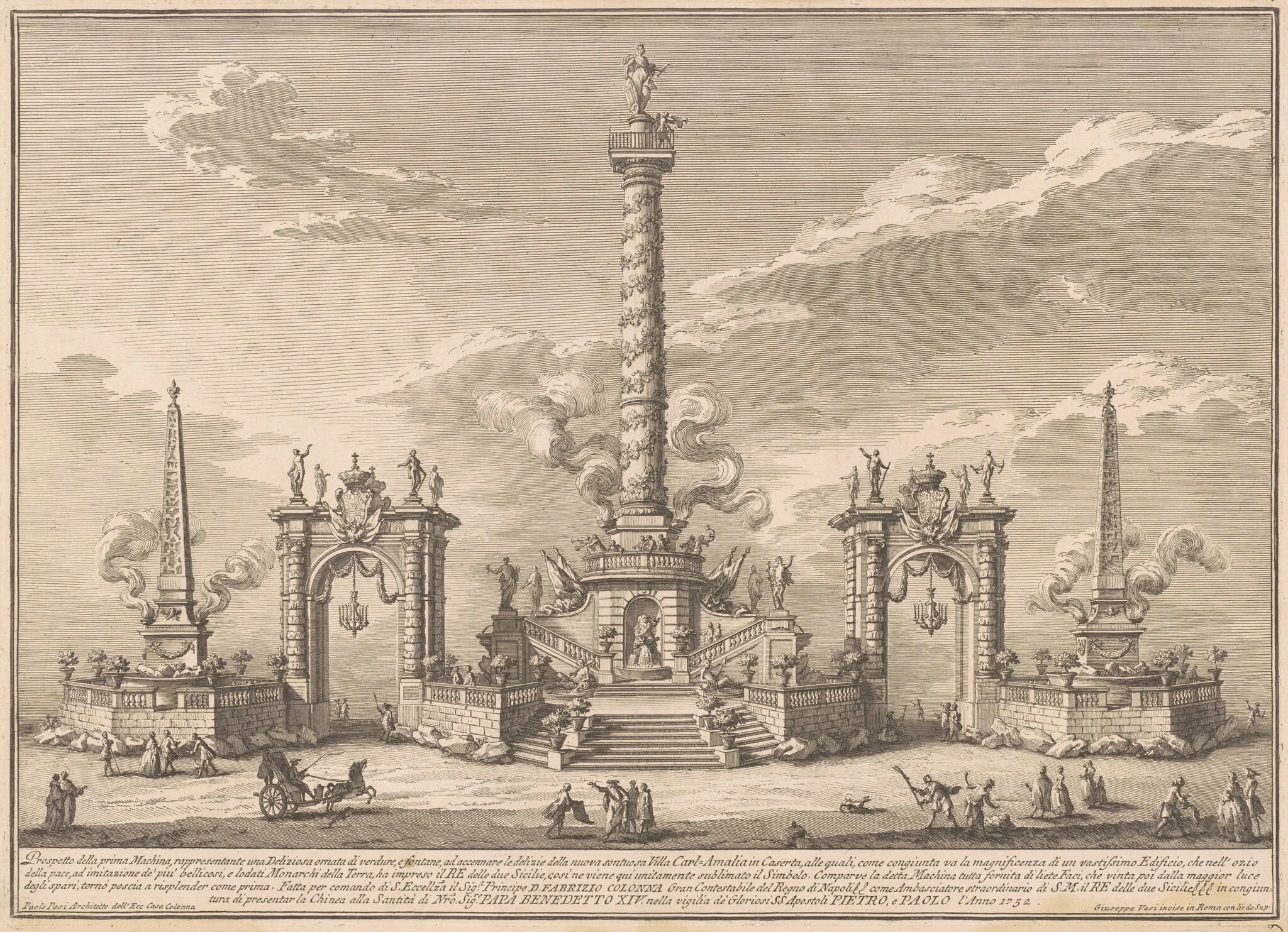 The Prima Macchina for the Chinea of 1752: A "Deliziosa" Alluding to Villa Carl'Amalia in Caserta, by Giuseppe Vasi, ink, 1752