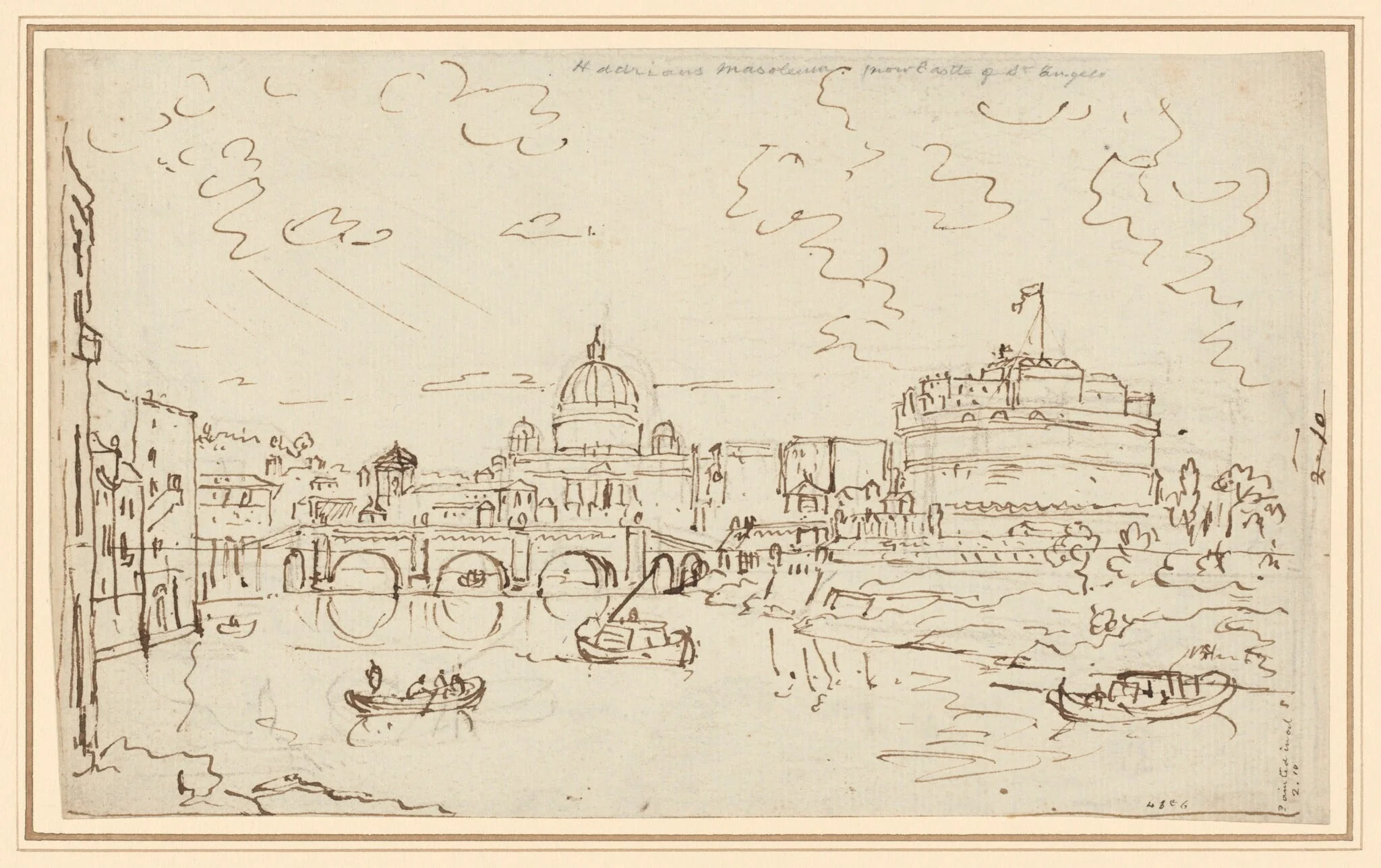 The Tiber with Saint Peter's and the Castel S. Angelo (recto), by William Marlow, graphite, 1766