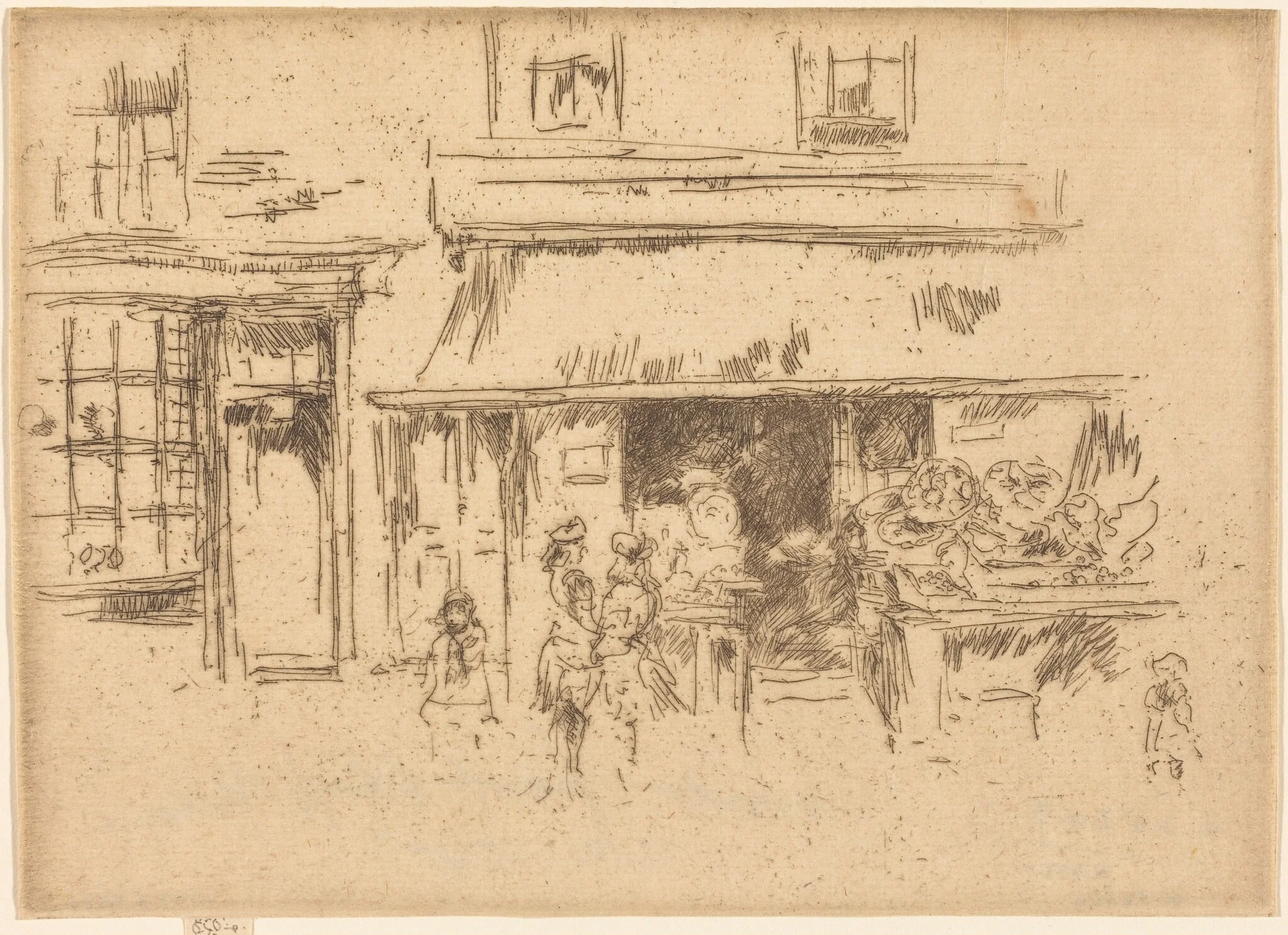Exeter Street, by James McNeill Whistler, ink, 1887